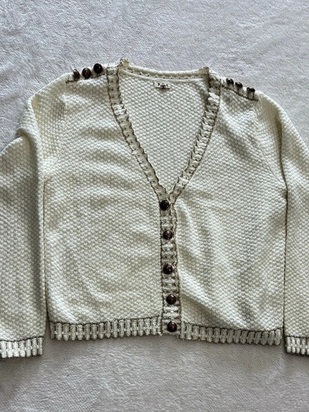 POL Cardigan Gold-Tone Buttons White Size Small